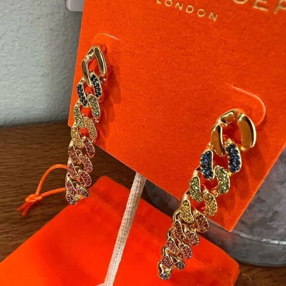 NWT Kurt Geiger London
Rainbow Pave Link Linear Earrings #TSER - Picture 6 of 9
